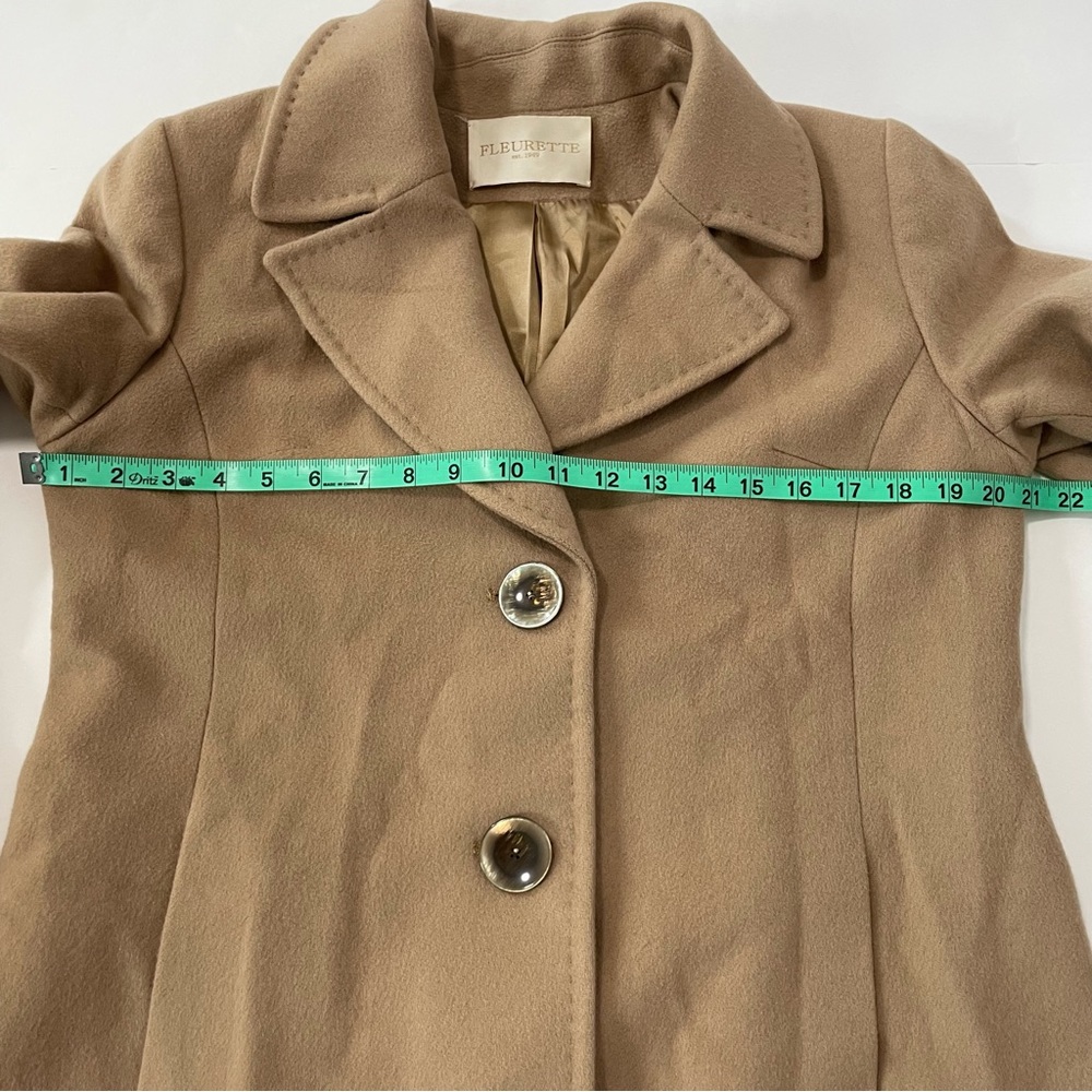 Fleurette Womens Loro Piana Italy Wool Coat Size 10 Tan Notched Collar Buttons - Picture 10 of 16